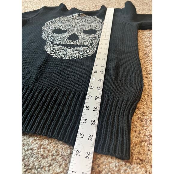 Women's Skull Sweater, Halloween, Medium, Black/Silver, Boatneck, Cotton Blend - Picture 4 of 8